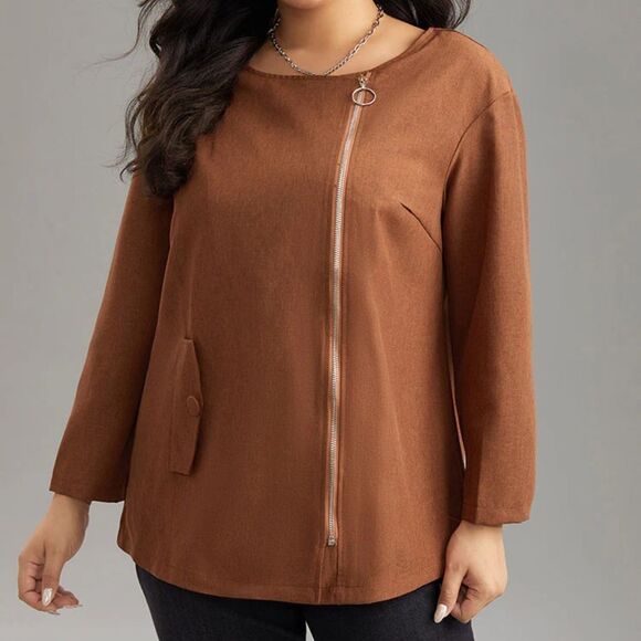 Bloomchic Plain Asymmetrical Neck Zipper Jacket Size 22-24 NWT - Picture 1 of 7